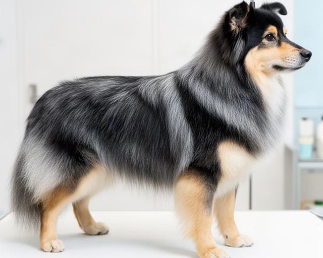 Same double-coated dog after bathing and brushing out loose undercoat