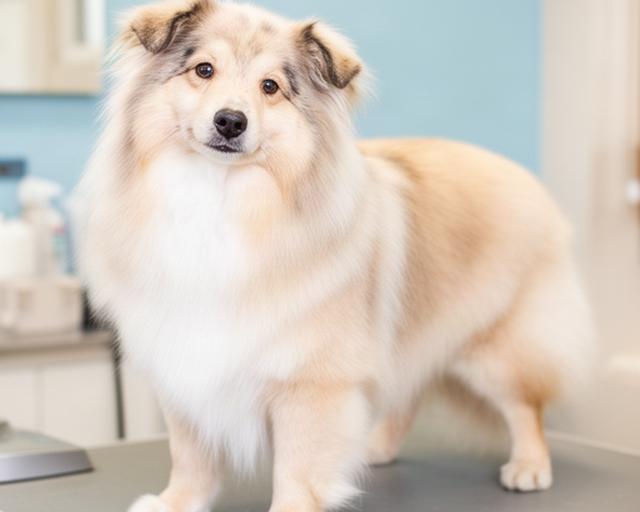 Same long-coated dog after careful detangling, bathing, and a tidy trim