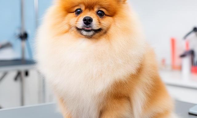Pomeranian with a neat outline and naturally full-looking double coat after careful trimming